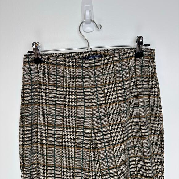 Abercrombie & Fitch High Rise Pull On Plaid Flare Pants | Black Tan | SZ S - Picture 4 of 10